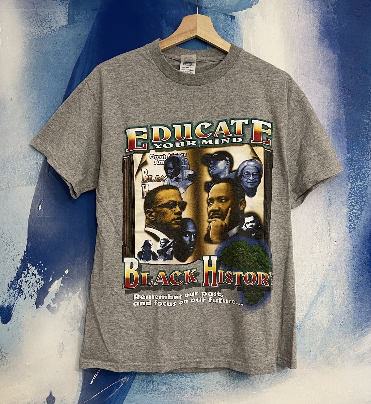 Vintage Black History MLK Malcom X  T Shirt Mens Size Medium Double Side Y2K VTG