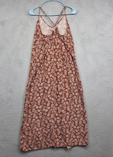 Old Navy Dress Women L Brown Criss Cross Strappy Leafy Cami Tank Midi Minimalist - Picture 3 of 13