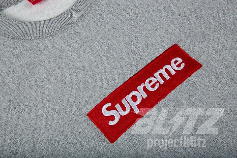 FW15 SUPREME BOX LOGO CREWNECK SWEATSHIRT HEATHER GREY SIZE FW15 SUPREME BOX LOGO CREWNECK SWEATSHIRT HEATHER GREY SIZE