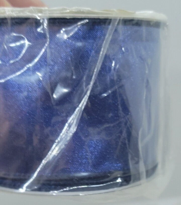 Home Interiors and Gifts Two New Spools Ribbon Wire Edge Blue, Plaid Gold Trim - Image 4 of 4