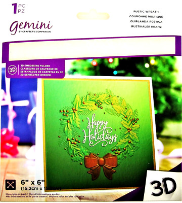 Christmas Wreath Rustic 6x6'' 3D Embossing Folder Crafter's Companion Gemini NEW!