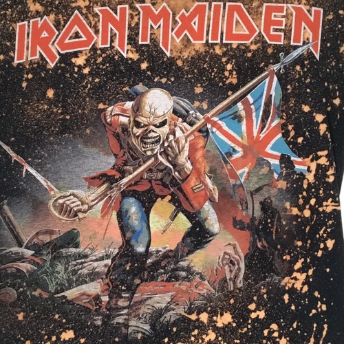 Iron Maiden schwarzes grafisches T-Shirt mit All Over gestreiftem Bleichmittel Design Größe Med - Bild 2 von 4