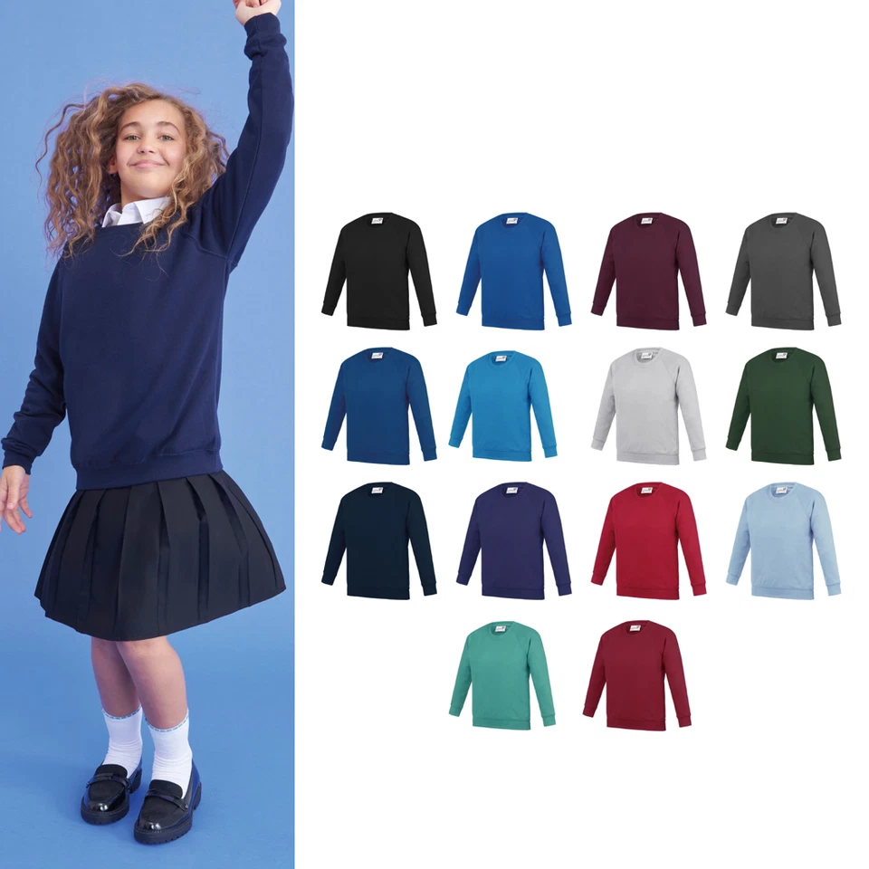 AWDis Academy Kids Raglan Sweatshirt AC001J - Boy Girl Plain Uniform Jumper