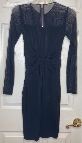 NEW NWT Woman TED BAKER Black Barber Mesh Panel Knotted Front L/s Dress Sz 0 2 - Picture 3 of 4