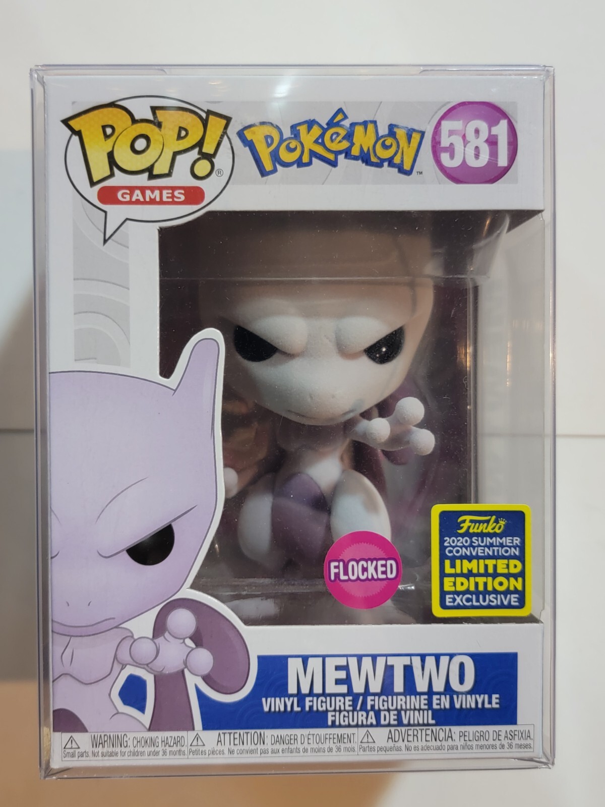 Sale Pokemon Mewtwo Flocked Pop! Vinyl Figure #581 Funko 2020 Summer Con Le