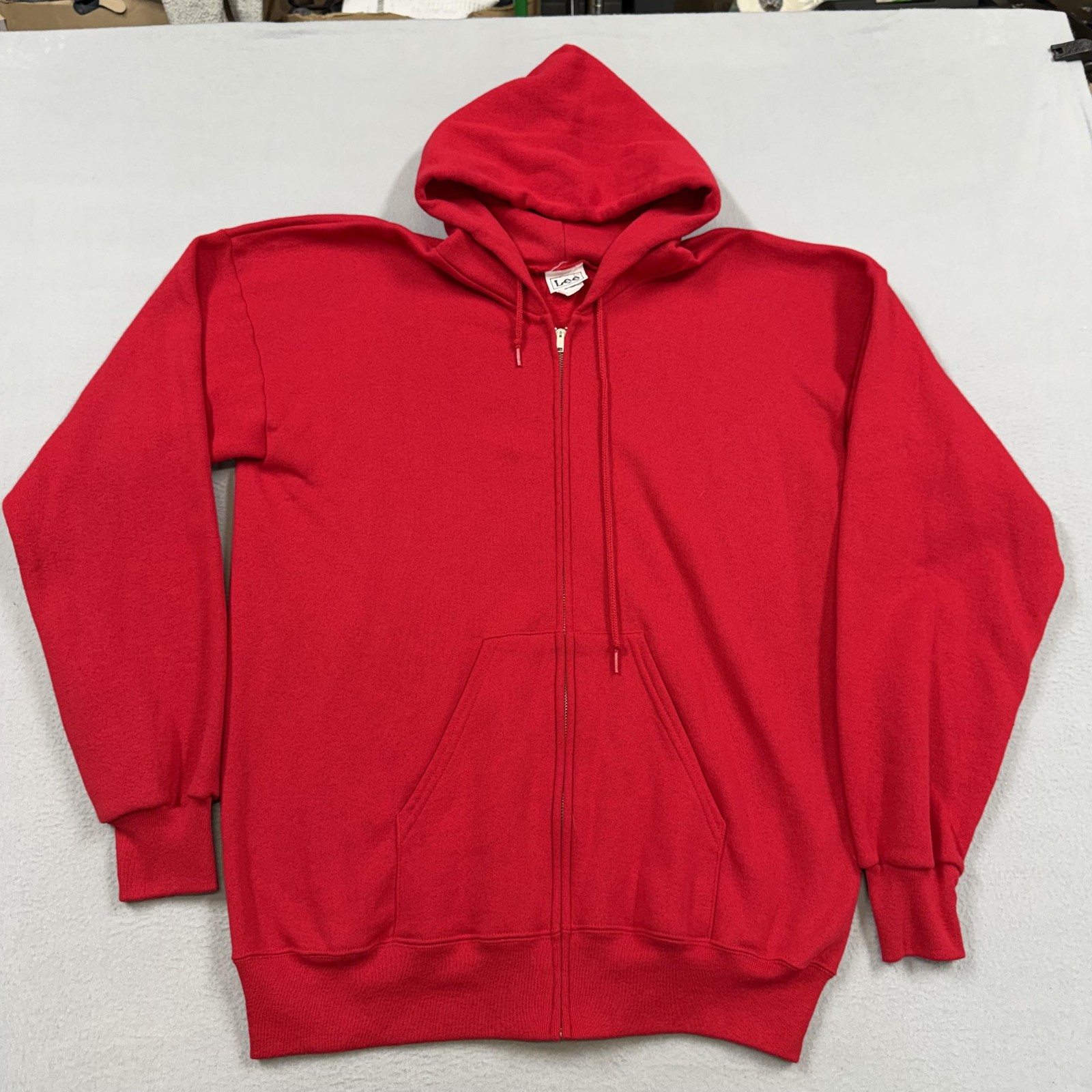 Vintage Lee Hoodie Sweatshirt Mens XL Red Fleece Full Zip Pocket Blank USA
