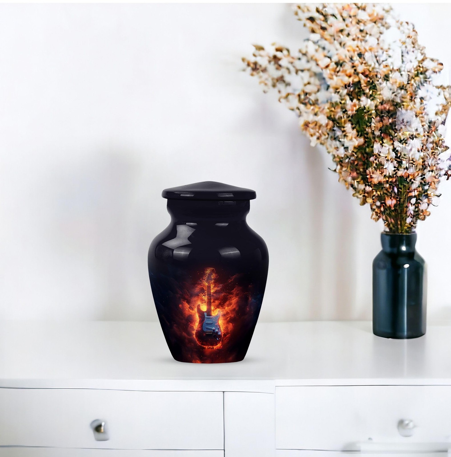 Urn 3Inch Set Of 4 for Ashes Guitar Guitar Themed Memorial Urns Black