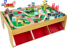Waterfall Mountain Wooden Train Set Table with 120 Pieces, 3 Storage Bins