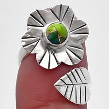 Adjustable Floral - Blue Turquoise In Green Mohave 925 Silver Ring s.6 R-1659