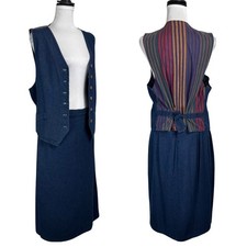 Vintage Cherokee Denim Vest Skirt Set Western Heritage Size L 10 Midi Wrap 90s