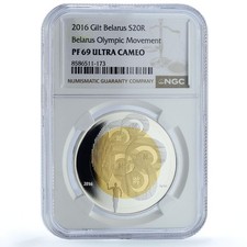 Belarus 20 roubles Olympic Movement KM-581 Sports PF 69 NGC silver coin 2016