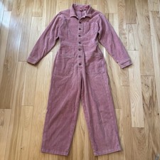 Free People Outpost Corduroy Muted Pink Button Front Long Sleeve Jumpsuit Small