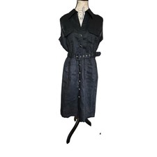 Allison Taylor 100% Linen Dress Black Utility Safari Belted Sz 10 M NWT Summer