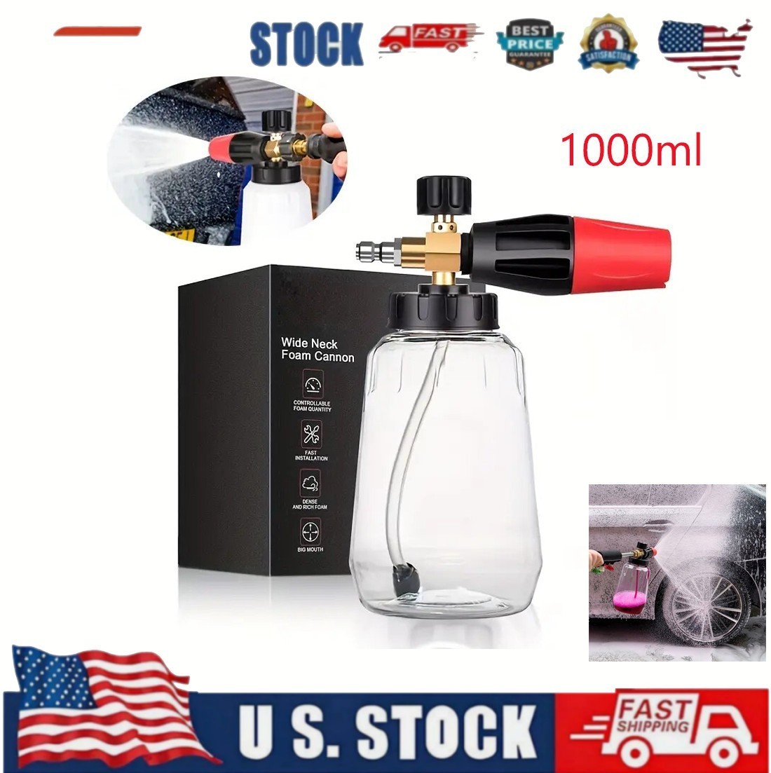 Snow Foam Lance Cannon Soap Bottle Sprayer For Pressure Washer Gun Jet Car Wash