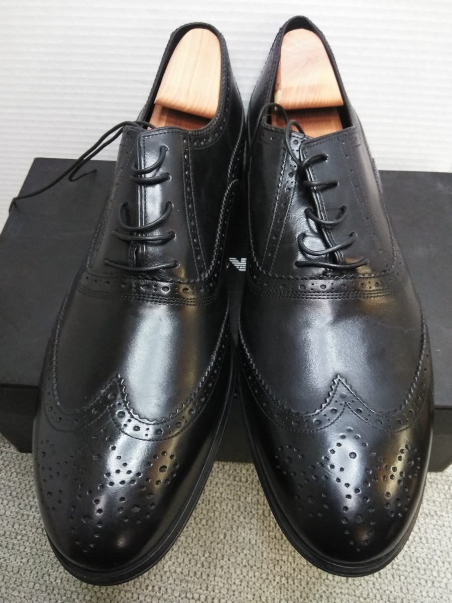 NEW Giorgio Armani Men's EU-46 / US-12 Black Leather Wingtip