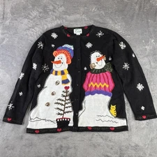 Vintage The Quacker Factory Sweater Womens Medium Snowman Christmas Cat 90s
