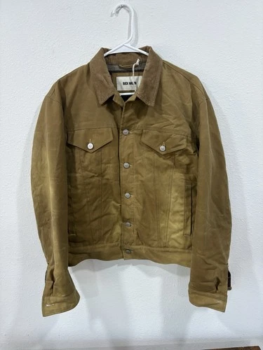 Buck Mason Men's M Khaki Waxed Canvas Trucker Jacket Corduroy Collar NWT image 3