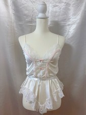 Vintage 80s Frederick's of Hollywood Satin Teddy Lace Bodysuit Lingerie Kawaii