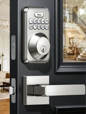 Keyless Entry Deadbolt Lock Set, Satin Nickel - 21 User Codes, Auto-Lock, Waterp