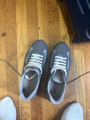 PRADA Gray White Low Top Athletic Sneakers Lace Up Model 6500 Men s