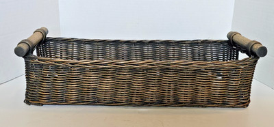 Long Narrow Pole Handle Wicker Rattan Basket Storage Organizer Bin 19 x 6 x 4
