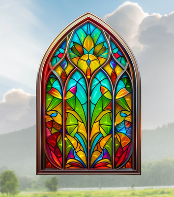 Church Glass Faux Stained-Glass ARCH WINDOW CLING Size 10.6