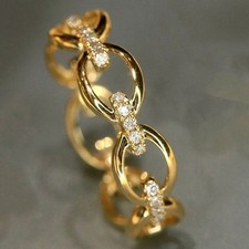 Round Cut Lab Created Diamond Engagement Band Women Ring 14k Yellow Gold Plated