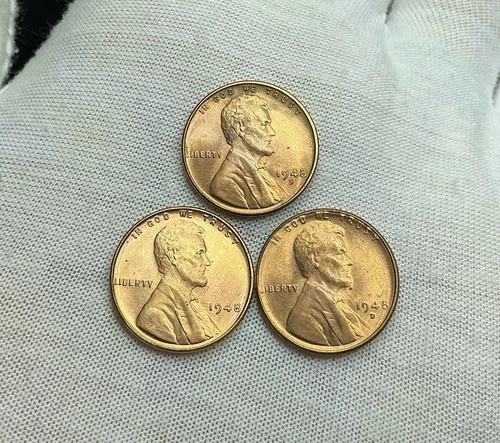 1948 P-D-S Lincoln Wheat Cents Gem BU+ SUPERB!! Nice Set of 3 !! BEAUTIFUL! U254