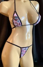 Exotic Dancer Rave Stripper   Micro Style Thong Set Pink Kitty