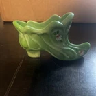 Fenton Glass Slipper Shoe Green With Floral Hand Painted Signe Vintage