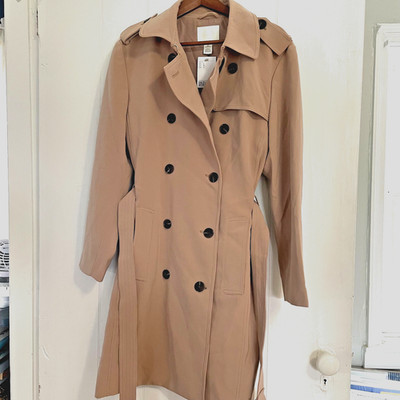 H&M NEW Double Breasted Trench Coat w/Belt Classic Timeless Beige Women s Size L
