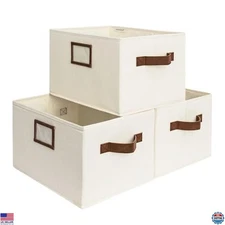 StorageWorks Large Ivory Foldable Fabric Storage Baskets - 3-Pack Organizers