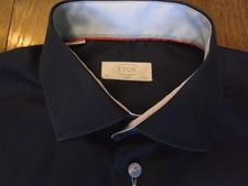 ETON OF SWEDEN SLIM FIT NAVY BLUE COTTON SHIRT - SIZE 15 3/4" - 40cm