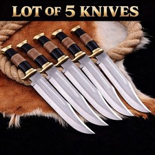 Lot of 5 Handmade D2 Steel Full Tang Bowie Hunting Knives Micarta + Sheath