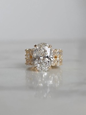 Luxury 7.50 Ct Oval Cut Lab Grown Diamond Engagement Ring Solid 14K Yellow Gold