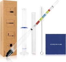 Hydrometer & Glass Test Jar Set, Triple Scale Alcohol Hydrometer with Glass Cyli