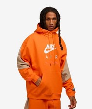 NEW NIKE AIR FLEECE LOGO PULLOVER HOODIE SAFETY ORANGE/KHAKI HJ0273-819 MEDIUM
