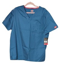 Dickies EDS Signature Unisex Scrub Top M Blue V Neck Short Sleeve Patch Pocket