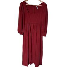 Rachel Pally Midi Dress Womens Small Red Excellent Linen Blend Puff Sleeve