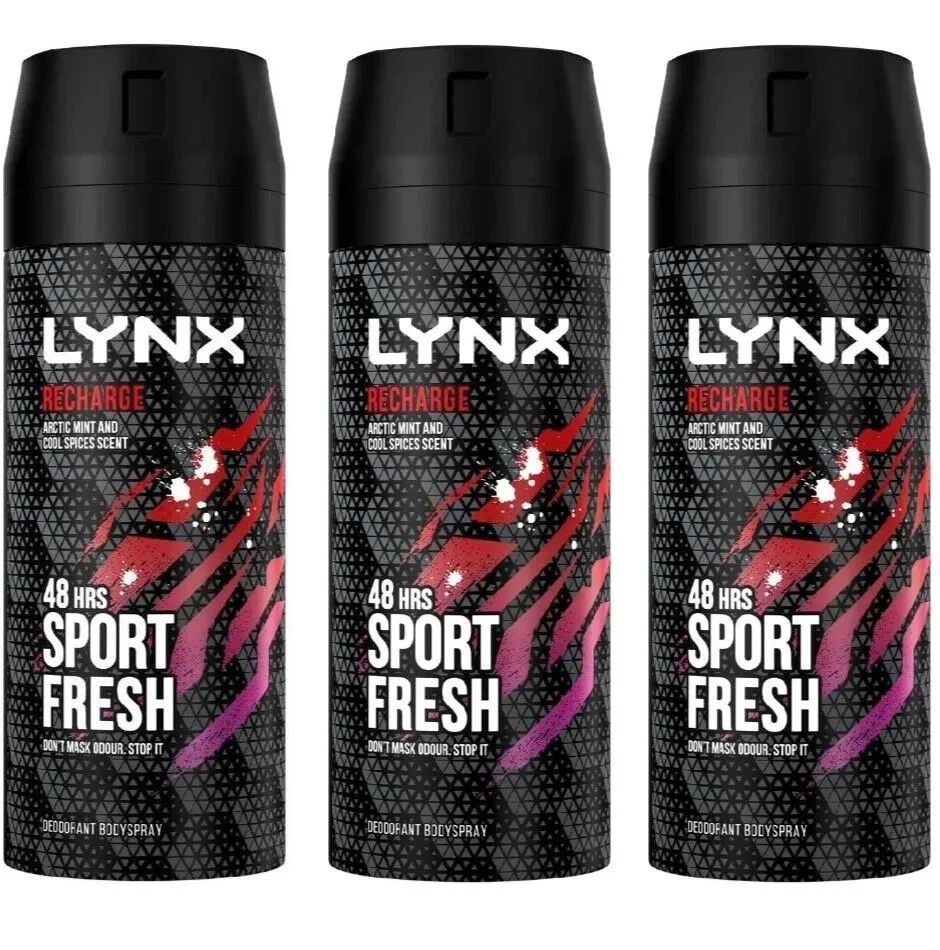 3 x Lynx Recharge 48hrs Sport Fresh Arctic Mint & Cool Spices Body Spray