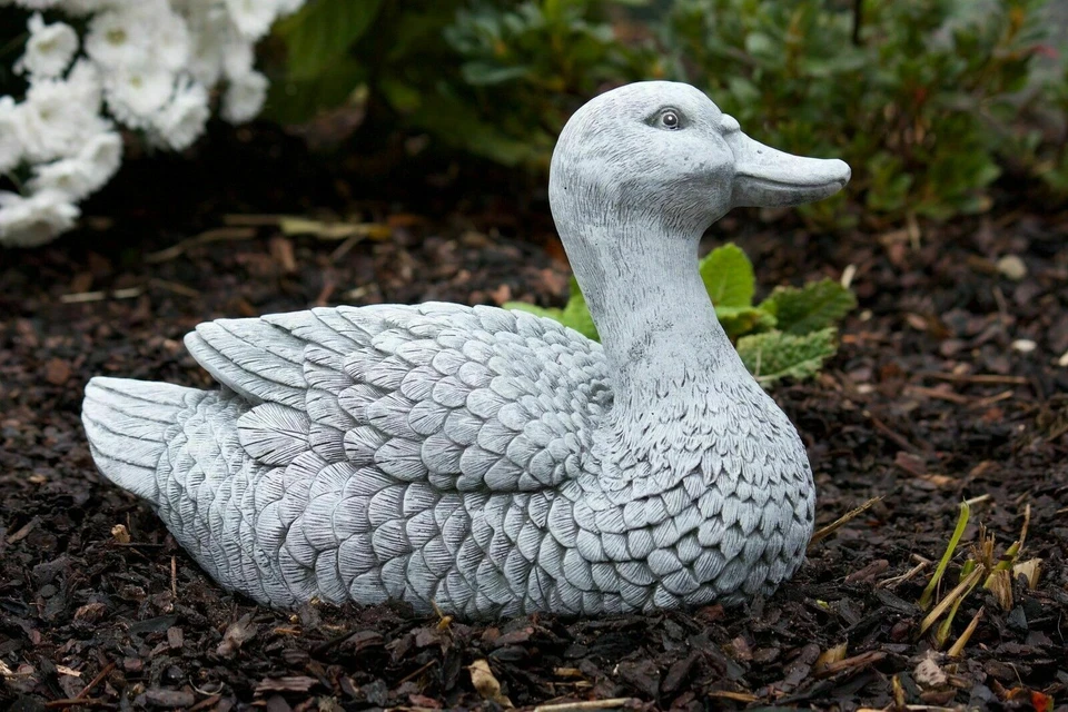 Frostfeste Steinfigur Ente Gartenfigur Steinguss lebensecht 29 cm wetterfes - Bild 3 von 4