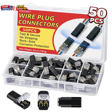 50Pcs Quick Connect Wire Connectors No Stripping 2 Pin Double Wire Plug in 1pack