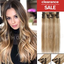 US 7A Clip In Real Human Hair Extensions Balayage 8pcs 100g 16" 18" 20" 22" HG