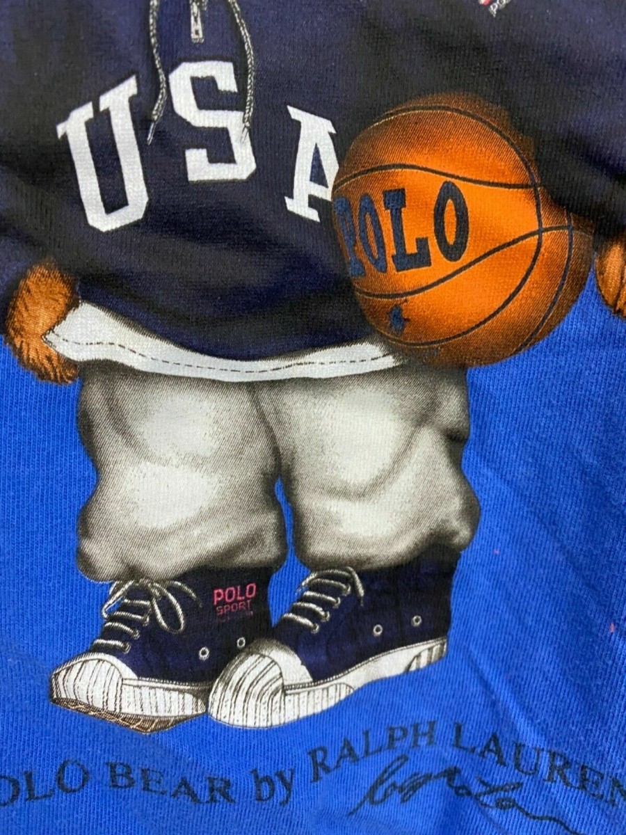 VTG Polo Ralph Lauren Polo Sport Ball Bear in USA Sweater Blue T