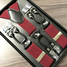 Burgundy Deluxe 6 Clips Mens Clip-on 1.5" WIDE Suspender Elastic Y-Shape 
