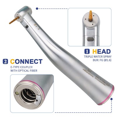 NSK Style Dental 1:5 LED Fiber Optic Contra Angle Internal Water Red Ring