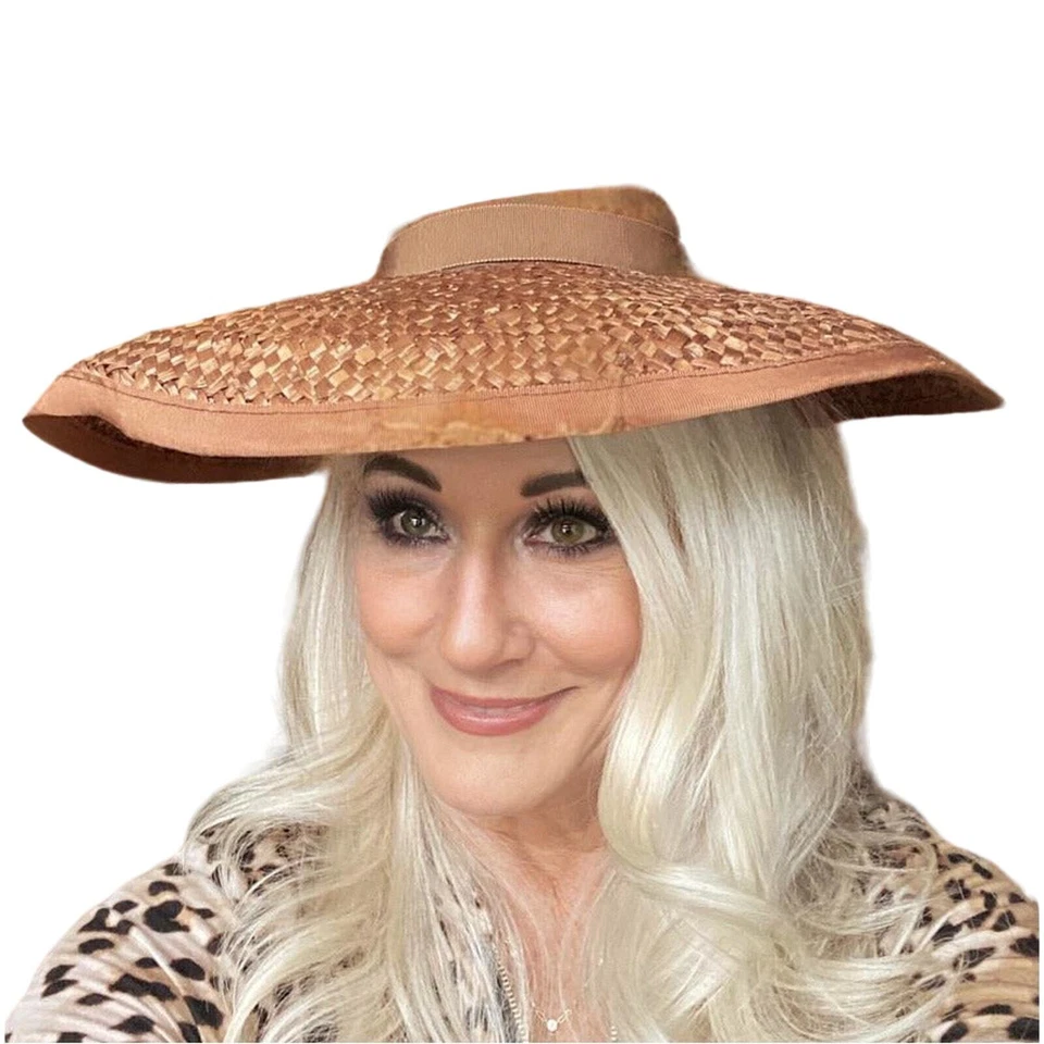 Vintage Wide Brimmed Straw Hat 1940s Brown New York Creation WW2 Guernsey Pie - Image 2 of 4