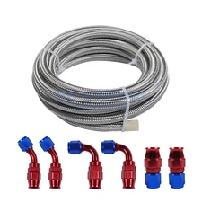AN6 -6AN 3/8 Fitting Stainless Steel PTFE Braided Oil Fuel Hose Line 10FT Kit
