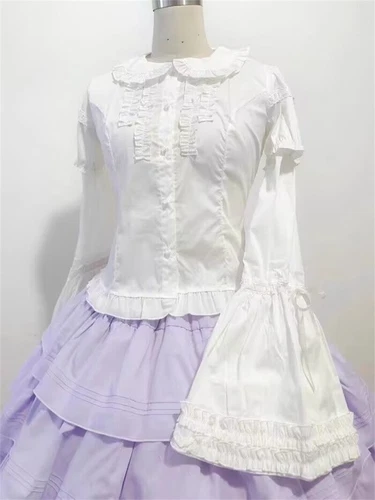 Women Girls Ruffled Blouse Shirt Top Long Sleeve Bow Lolita Sweet Japanese - Imagen 10 de 14