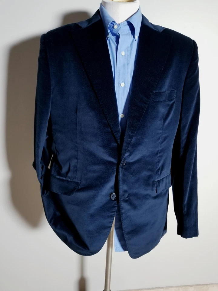 Blazer Chaqueta Abrigo Deportivo 42R Azul Estampado Monograma Terciopelo Cena A Medida Foto 2 de 4